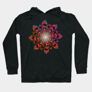 Red Mushroom Mandala with multicolored background Hoodie